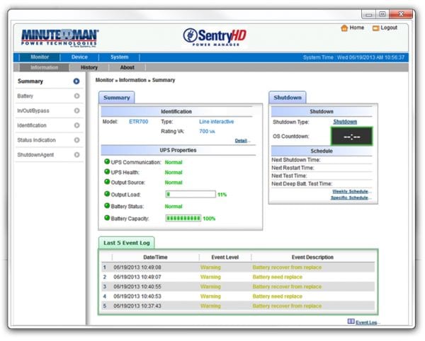 SentryHD UPS Monitoring Management Software Minuteman UPS